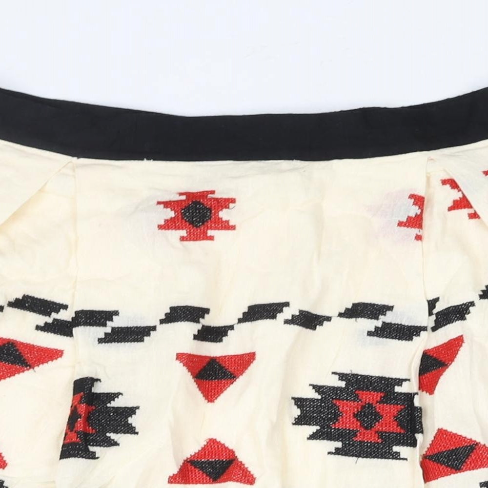 Eloquii Womens Ivory Geometric Cotton A-Line Skirt Size 16 - Embroidered Tassle Detail