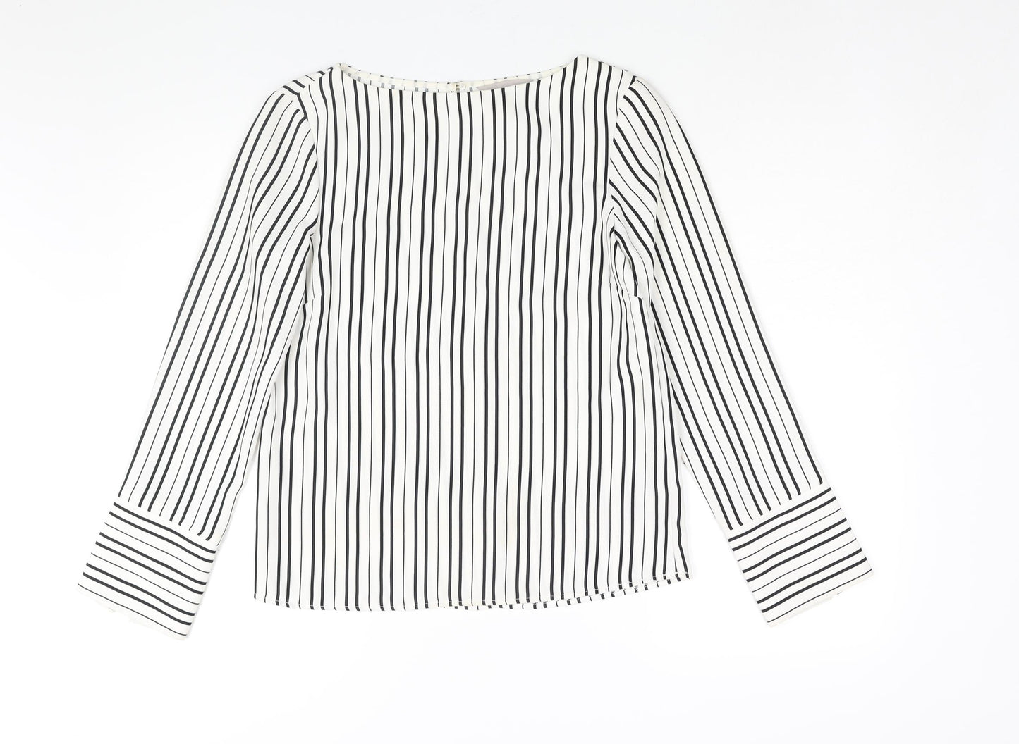 H&M Womens White Striped Polyester Basic Blouse Size 6 Boat Neck