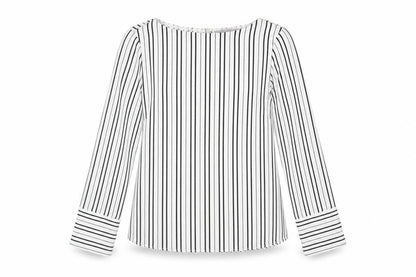 H&M Womens White Striped Polyester Basic Blouse Size 6 Boat Neck