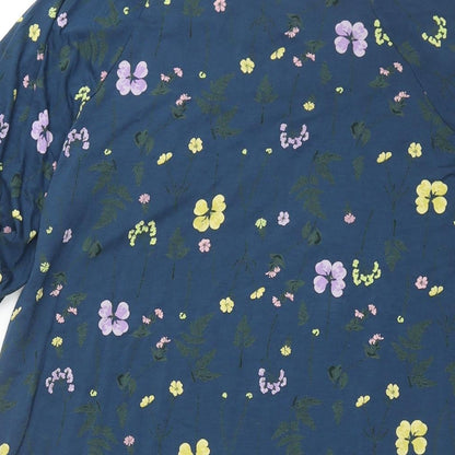 NEXT Womens Blue Floral Viscose Shift Size 14 Round Neck Pullover - Rouched