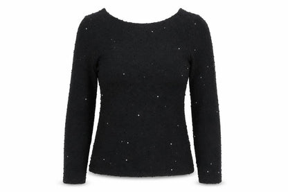 Jennifer Lopez Womens Black Polyester Basic Blouse Size XS Round Neck - Textured Sequin Detail