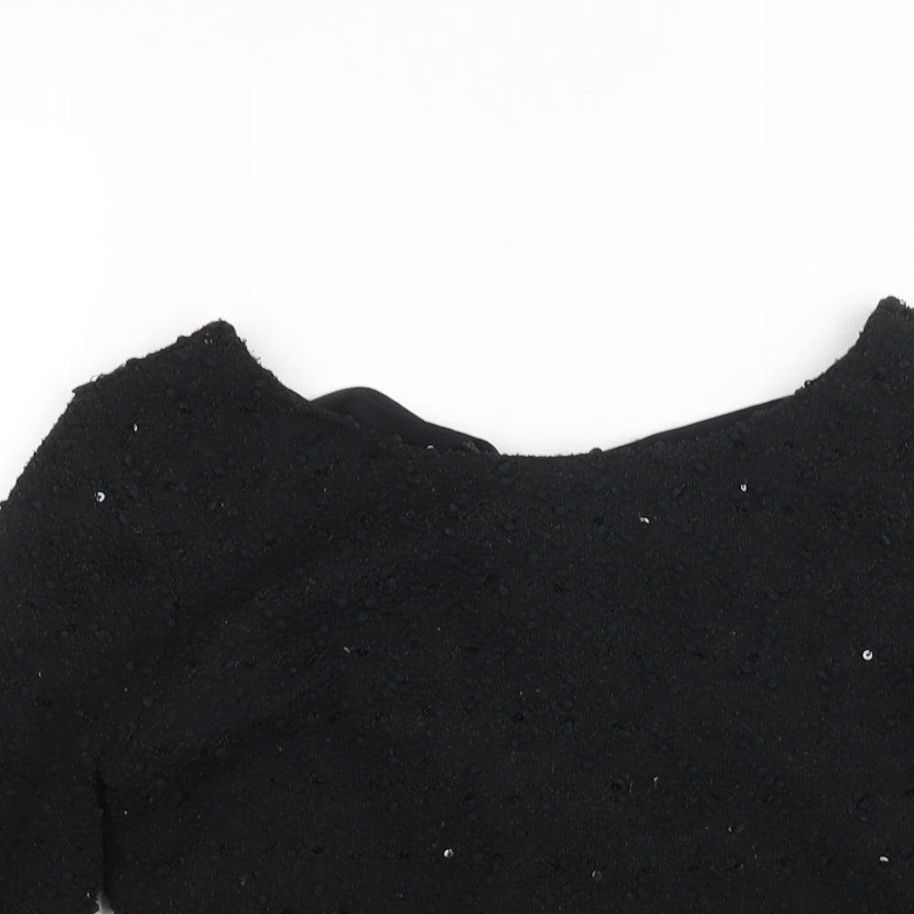 Jennifer Lopez Womens Black Polyester Basic Blouse Size XS Round Neck - Textured Sequin Detail
