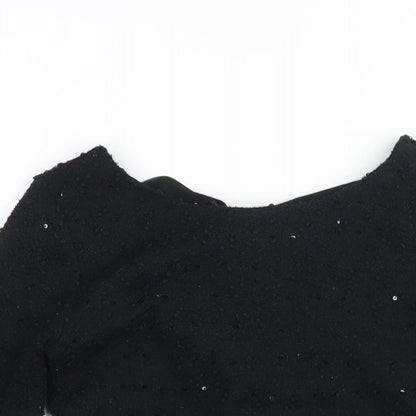 Jennifer Lopez Womens Black Polyester Basic Blouse Size XS Round Neck - Textured Sequin Detail