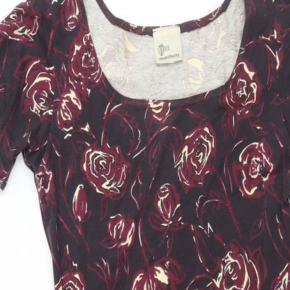 Style Incorporated Womens Purple Floral Cotton Bodycon Size 12 Round Neck Pullover