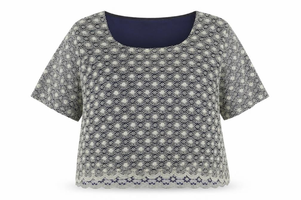Essence Womens Gold Geometric Polyester Basic Blouse Size 26 Round Neck - Size 26-28