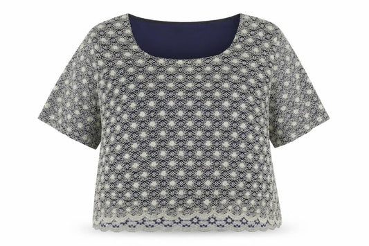Essence Womens Gold Geometric Polyester Basic Blouse Size 26 Round Neck - Size 26-28