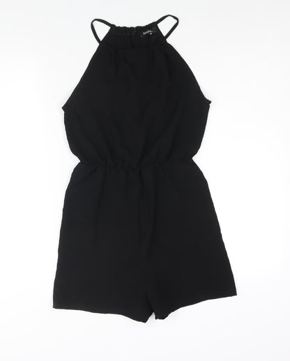Boohoo Womens Black Polyester Playsuit One-Piece Size 10 Button