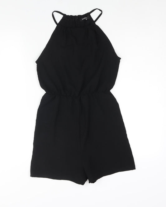 Boohoo Womens Black Polyester Playsuit One-Piece Size 10 Button