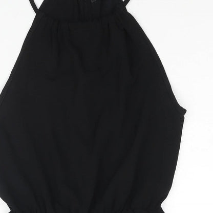 Boohoo Womens Black Polyester Playsuit One-Piece Size 10 Button