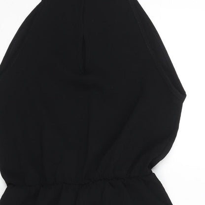Boohoo Womens Black Polyester Playsuit One-Piece Size 10 Button