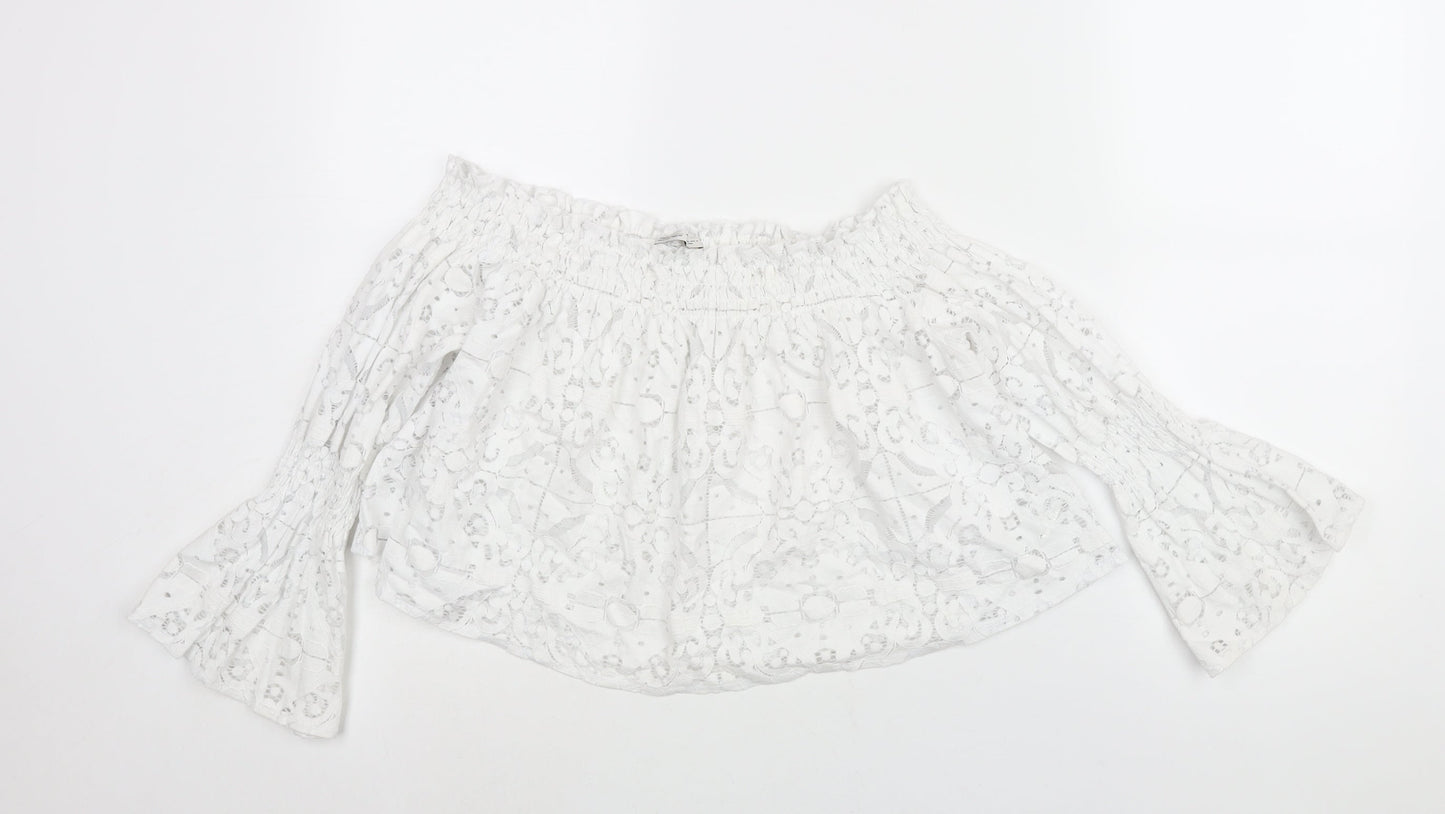 Womens UK Size M Zara White Cropped Blouse