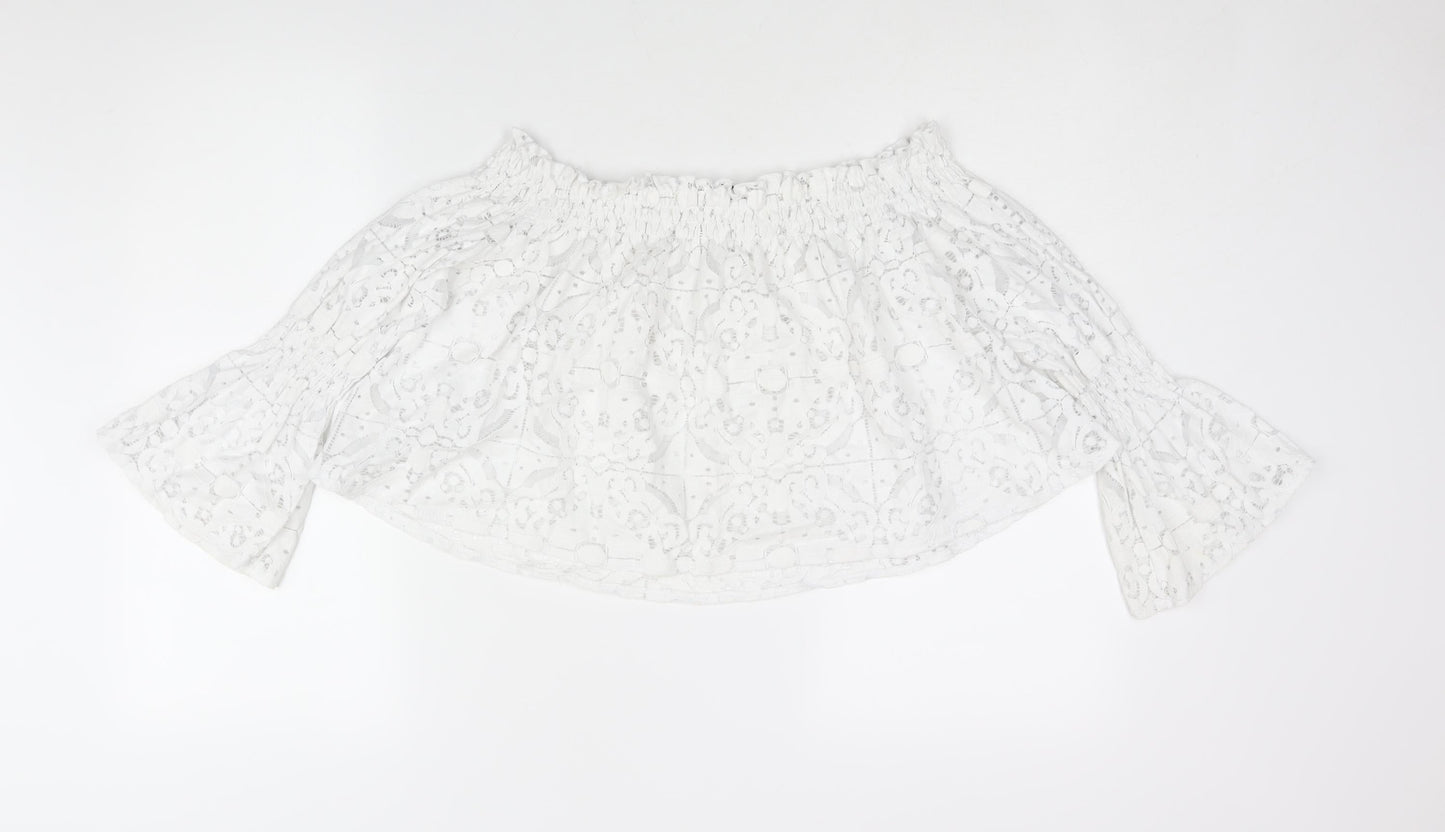 Womens UK Size M Zara White Cropped Blouse