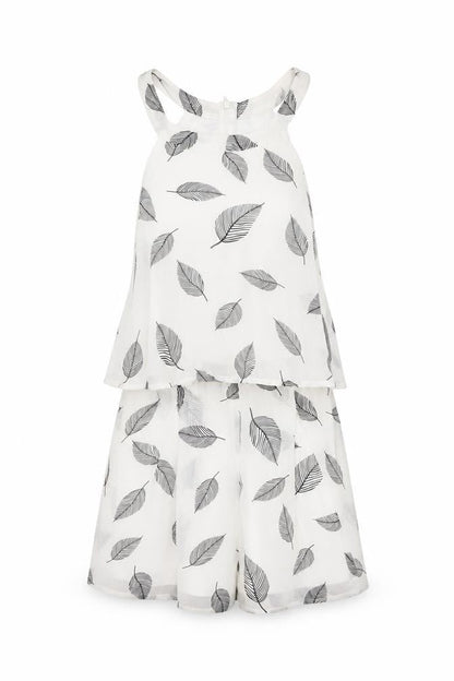 Lola May Womens White Geometric Polyester Playsuit One-Piece Size 8 Zip - Leaf Print