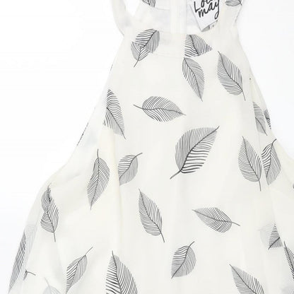 Lola May Womens White Geometric Polyester Playsuit One-Piece Size 8 Zip - Leaf Print
