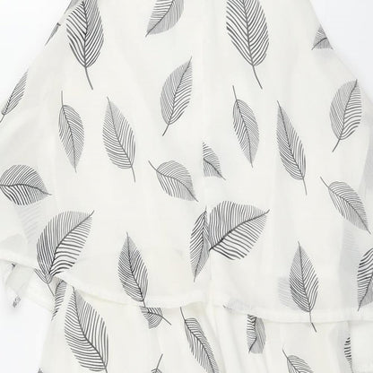 Lola May Womens White Geometric Polyester Playsuit One-Piece Size 8 Zip - Leaf Print