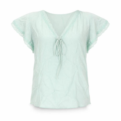 Marks and Spencer Womens Green Viscose Basic Blouse Size 8 V-Neck - Lace Trim