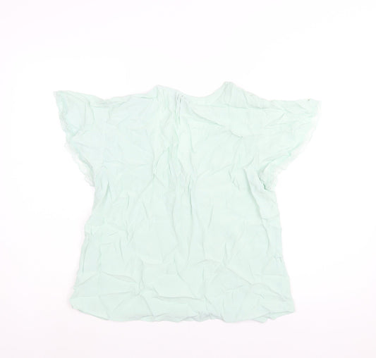 Marks and Spencer Womens Green Viscose Basic Blouse Size 8 V-Neck - Lace Trim