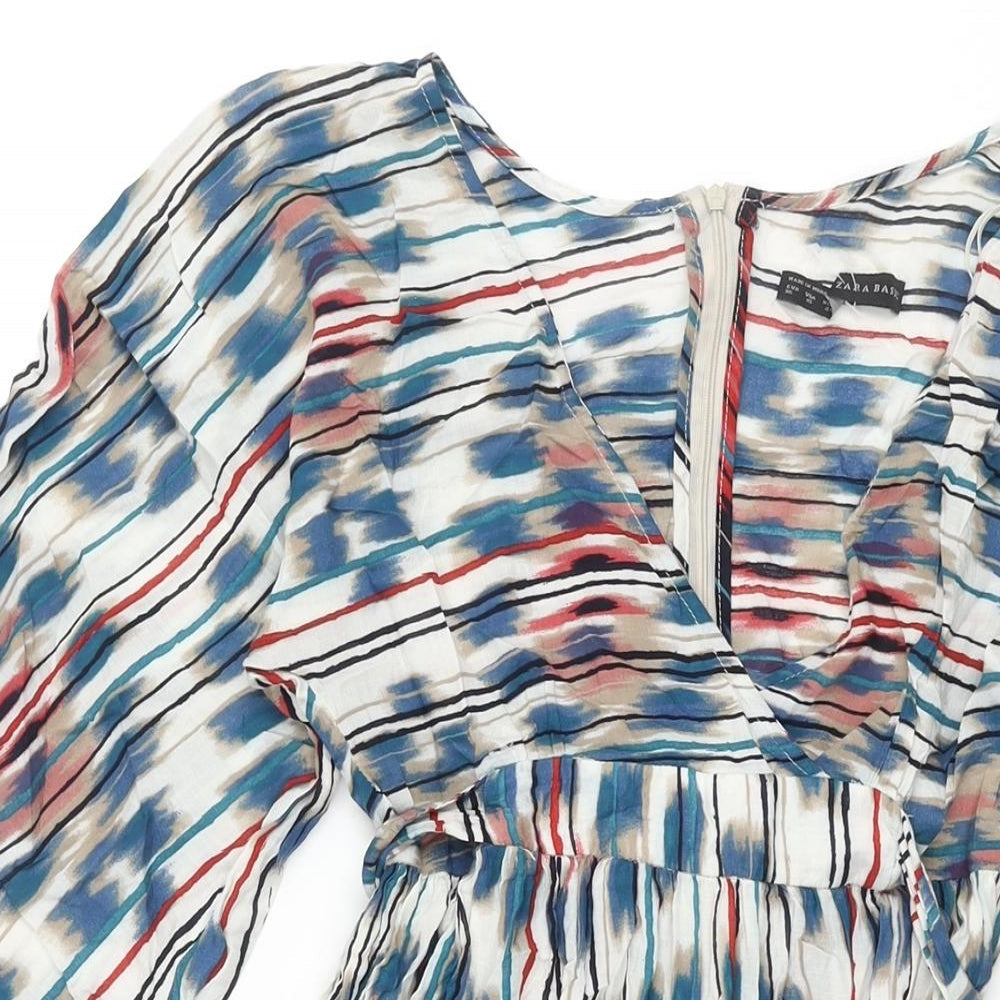 Zara Womens Multicoloured Geometric Polyester A-Line Size XS V-Neck Zip - Belted