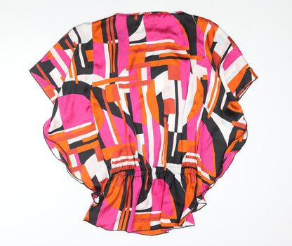 Abifel Womens Multicoloured Geometric Polyester Basic Blouse Size 10 Round Neck - Keyhole Neck Frill