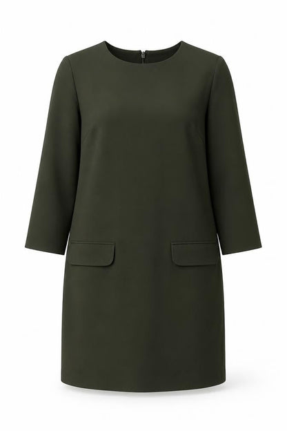 Warehouse Womens Green Polyester Shift Size 6 Round Neck Zip - Pocket Detail