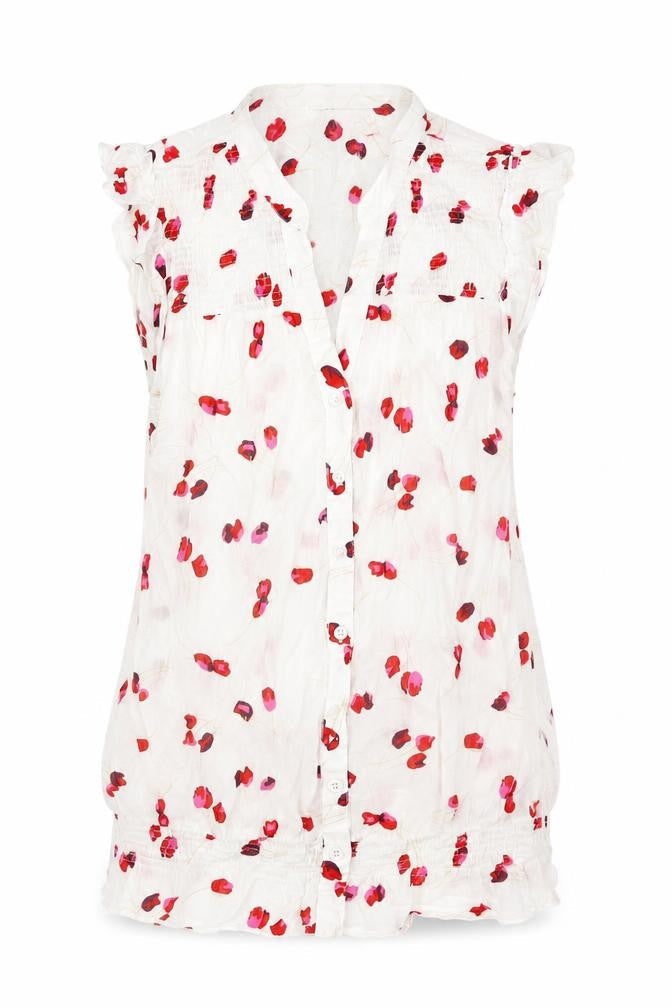 Oasis Womens White Floral Cotton Basic Blouse Size 8 V-Neck - Rouched Frill