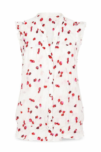 Oasis Womens White Floral Cotton Basic Blouse Size 8 V-Neck - Rouched Frill