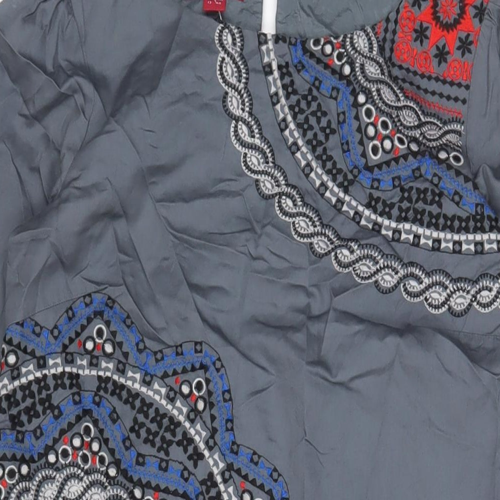 Monsoon Womens Grey Fair Isle Cotton A-Line Size 12 Boat Neck Button - Embroidered