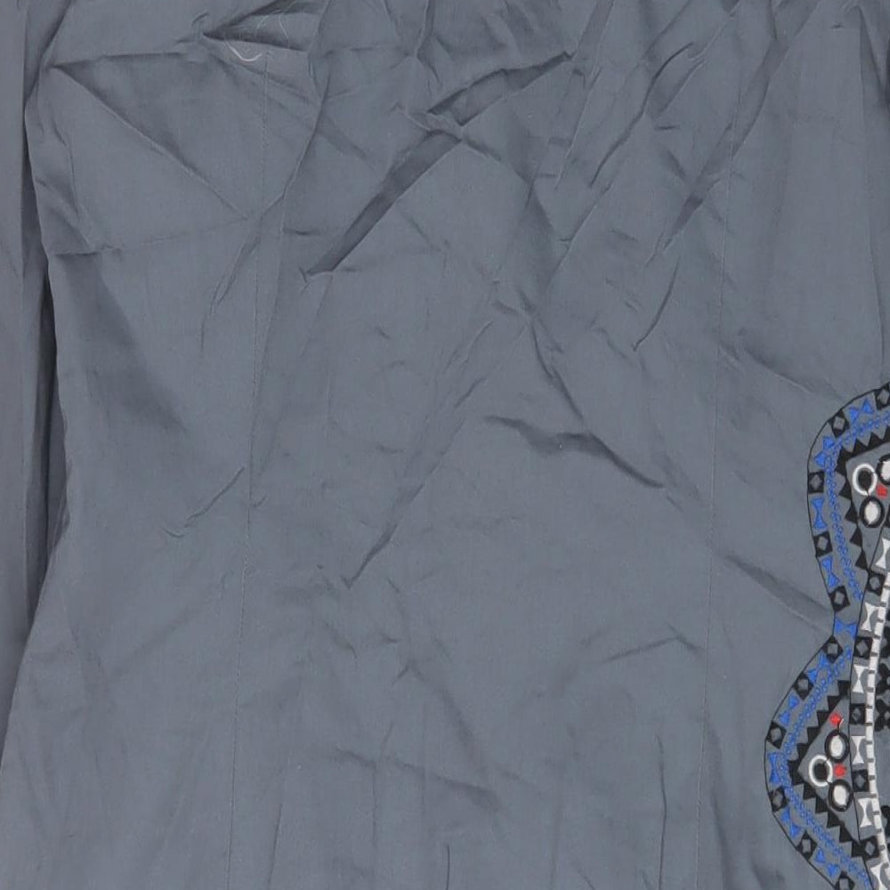 Monsoon Womens Grey Fair Isle Cotton A-Line Size 12 Boat Neck Button - Embroidered