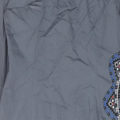 Monsoon Womens Grey Fair Isle Cotton A-Line Size 12 Boat Neck Button - Embroidered