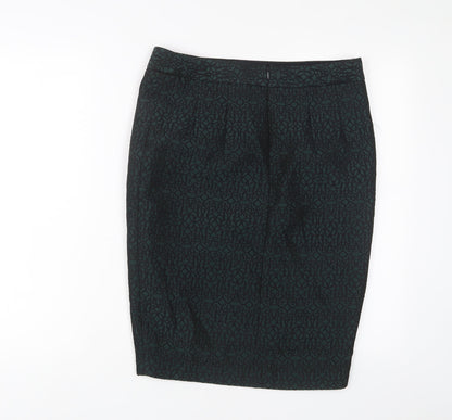 NEXT Womens Green Fair Isle Viscose A-Line Skirt Size 10 Zip - Side Slit