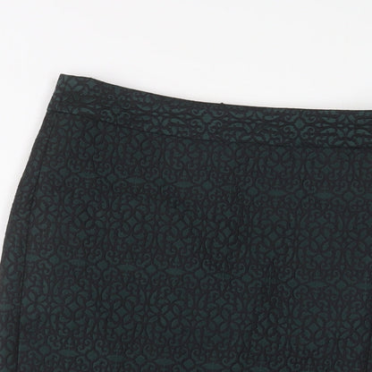 NEXT Womens Green Fair Isle Viscose A-Line Skirt Size 10 Zip - Side Slit