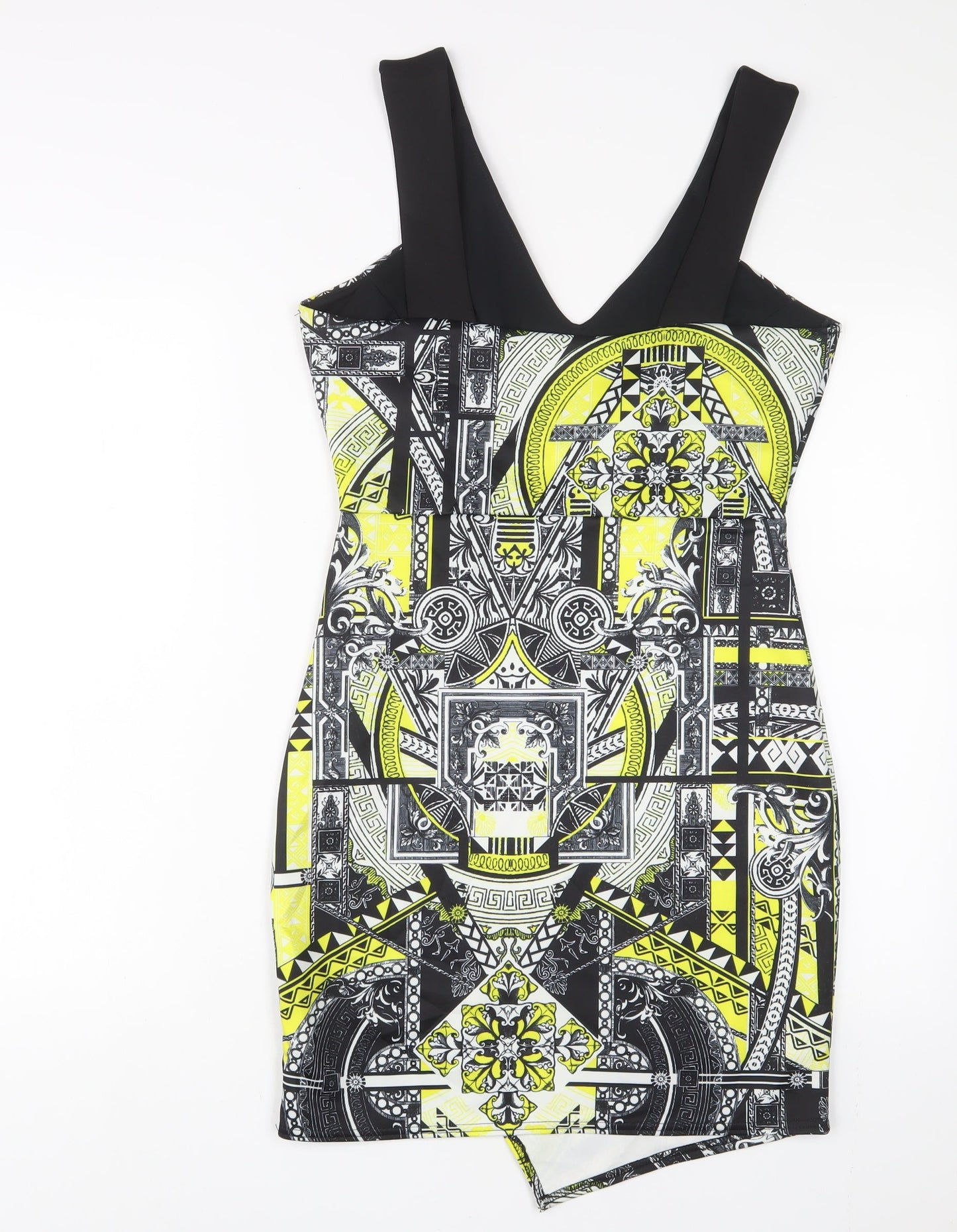 Miss Selfridge Womens Yellow Geometric Polyester A-Line Size 12 V-Neck Pullover