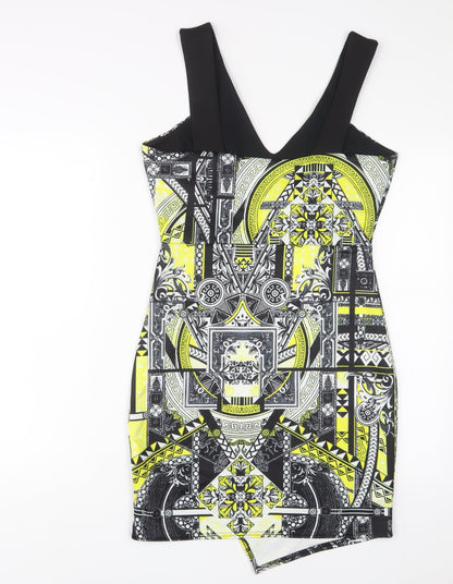 Miss Selfridge Womens Yellow Geometric Polyester A-Line Size 12 V-Neck Pullover