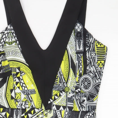 Miss Selfridge Womens Yellow Geometric Polyester A-Line Size 12 V-Neck Pullover