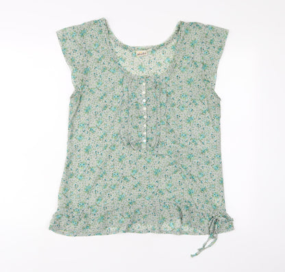 Muda Womens Green Floral Polyester Basic T-Shirt Size XL Scoop Neck
