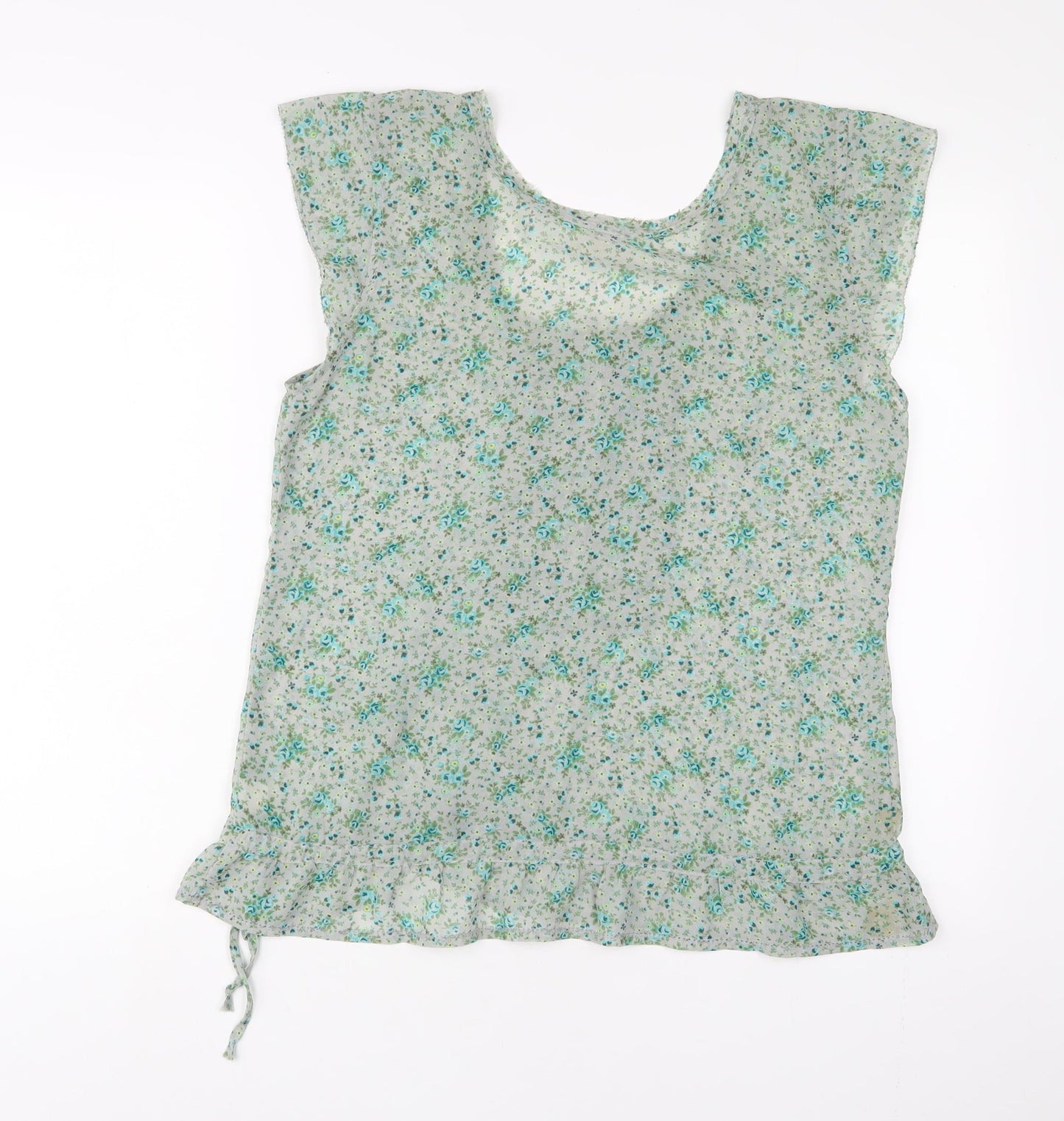 Muda Womens Green Floral Polyester Basic T-Shirt Size XL Scoop Neck