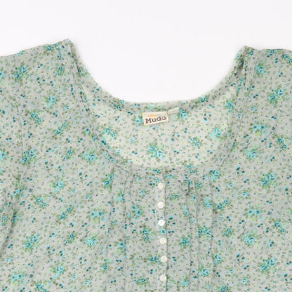 Muda Womens Green Floral Polyester Basic T-Shirt Size XL Scoop Neck