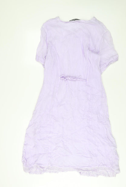Reflect Womens Purple Polyester Sheath Size M Boat Neck Button - Embroidered