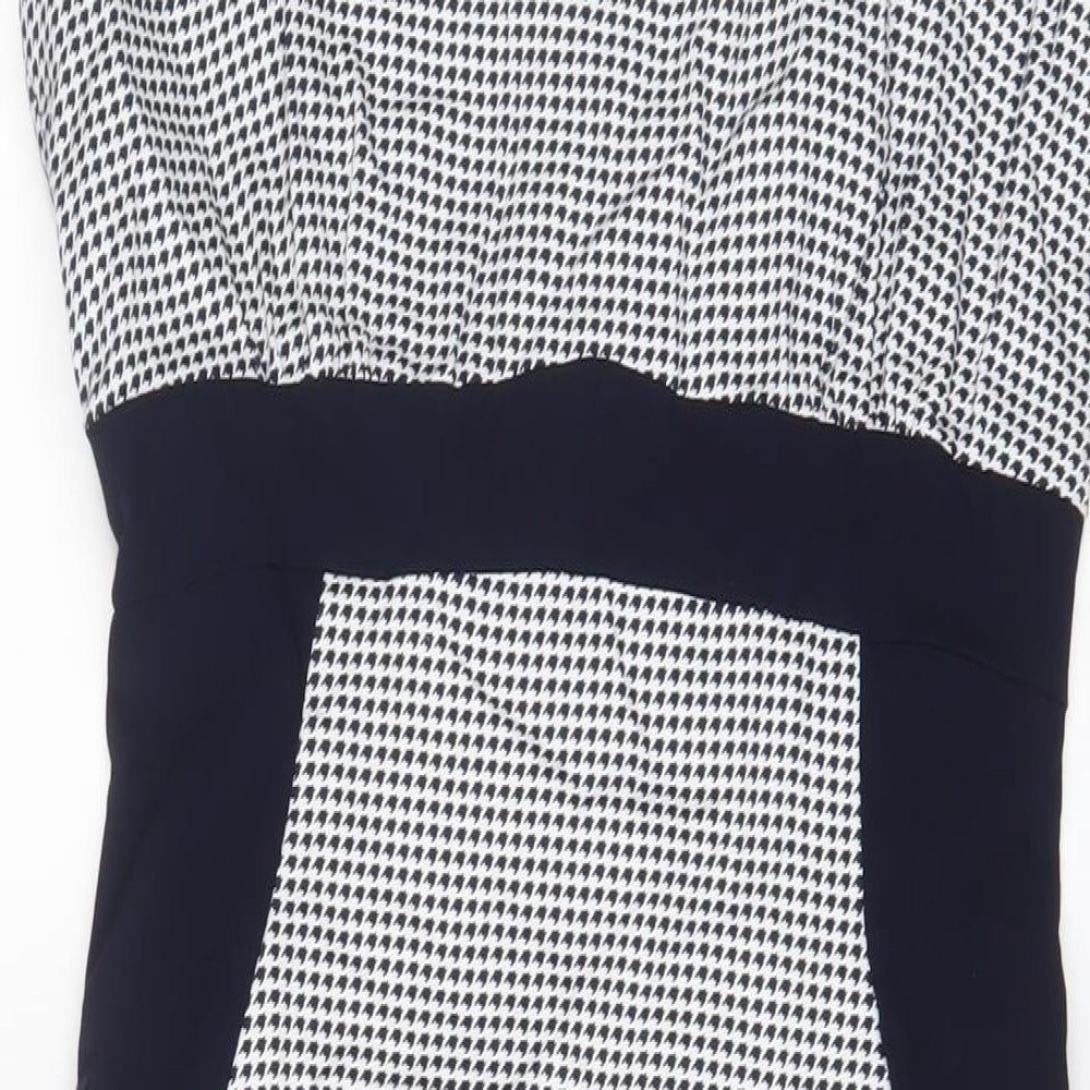 The pretty dress company Womens Blue Geometric Cotton Sheath Size 14 Scoop Neck Zip