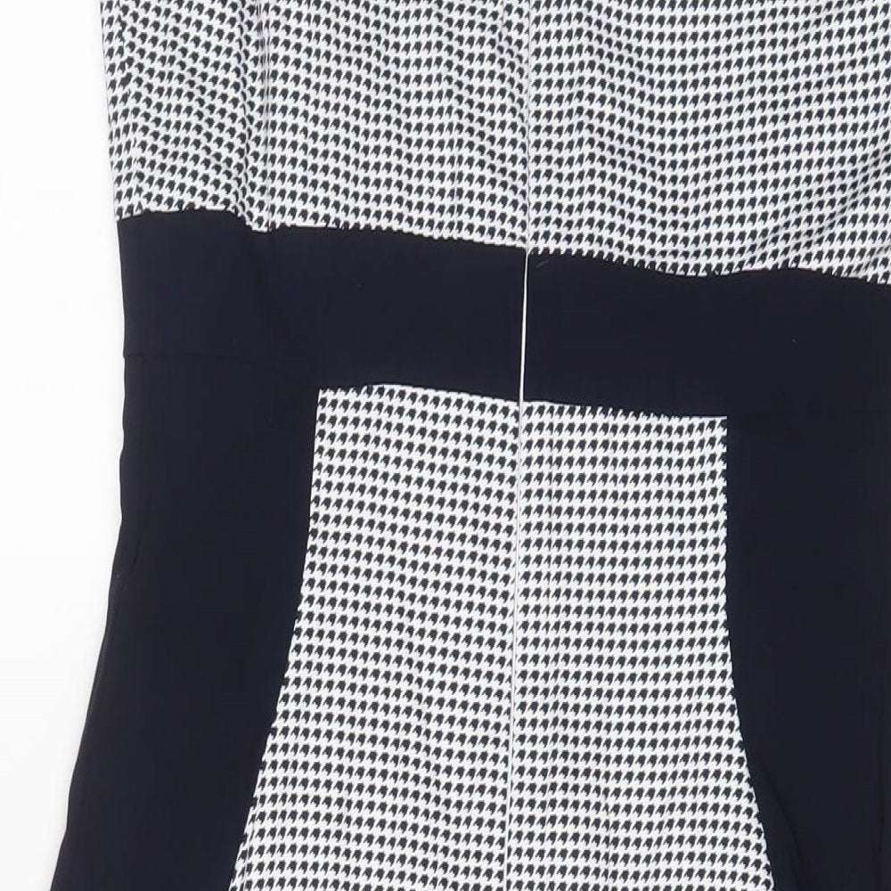 The pretty dress company Womens Blue Geometric Cotton Sheath Size 14 Scoop Neck Zip