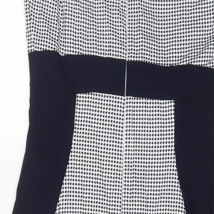 The pretty dress company Womens Blue Geometric Cotton Sheath Size 14 Scoop Neck Zip