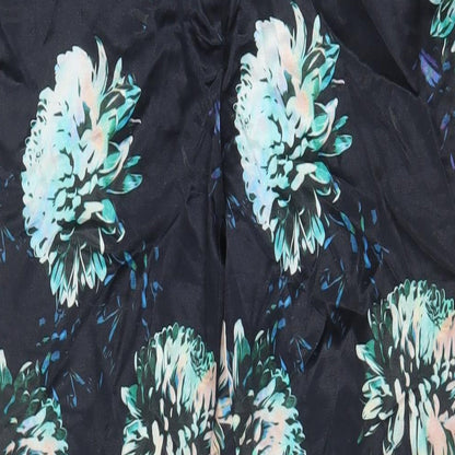 River Island Womens Blue Floral Cotton Trousers Size 12 L28 in Regular Hook & Eye