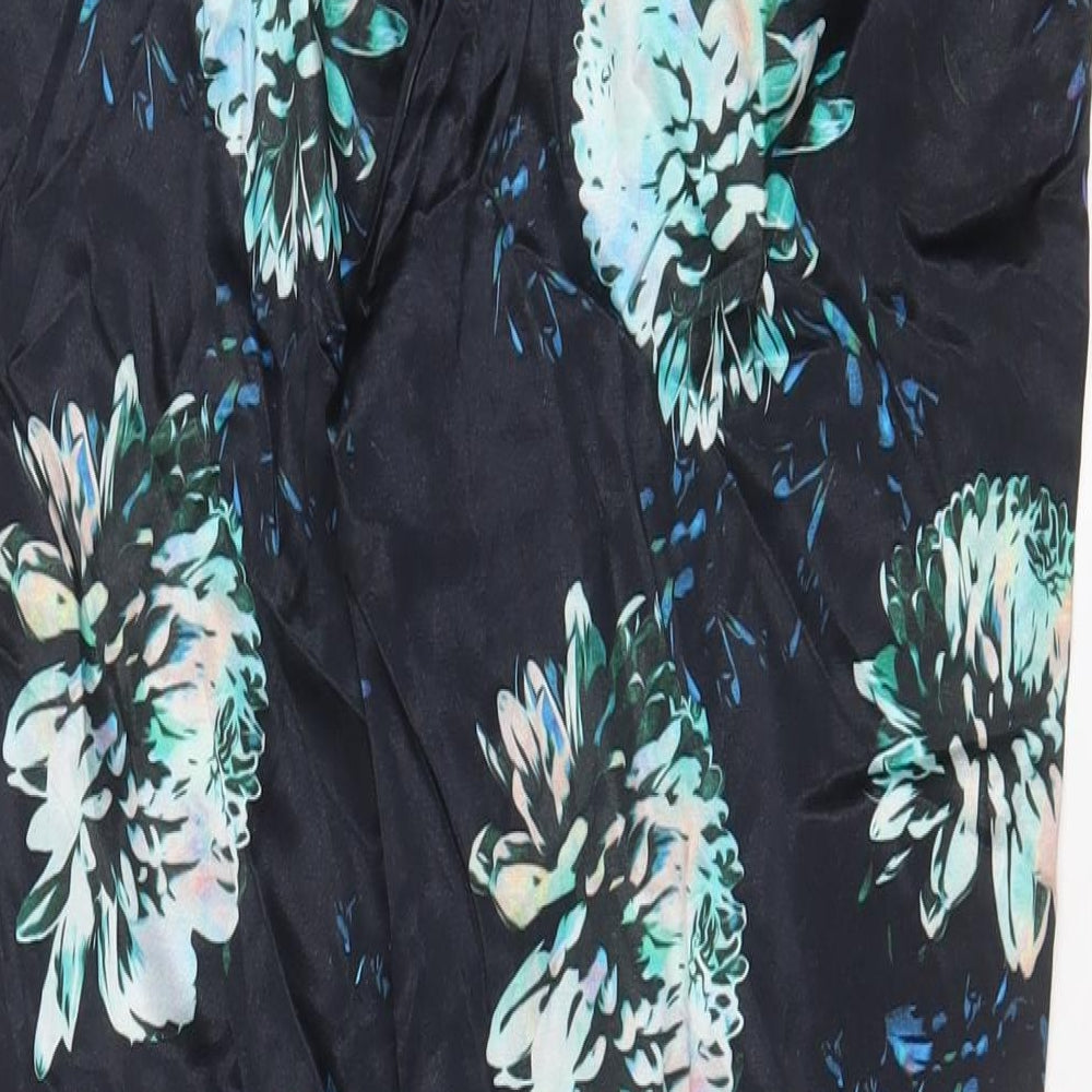 River Island Womens Blue Floral Cotton Trousers Size 12 L28 in Regular Hook & Eye