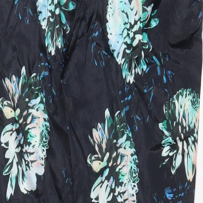 River Island Womens Blue Floral Cotton Trousers Size 12 L28 in Regular Hook & Eye