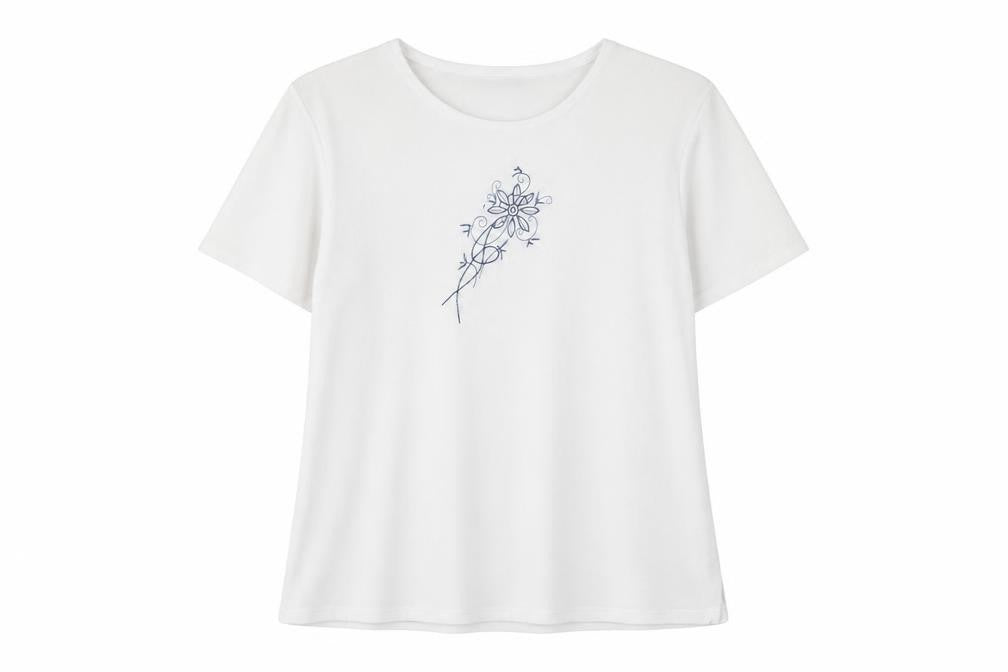 Reflections Womens White Polyester Basic T-Shirt Size L Crew Neck - Embroidered