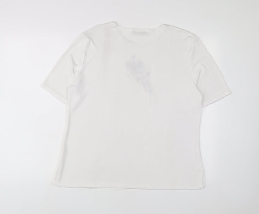 Reflections Womens White Polyester Basic T-Shirt Size L Crew Neck - Embroidered
