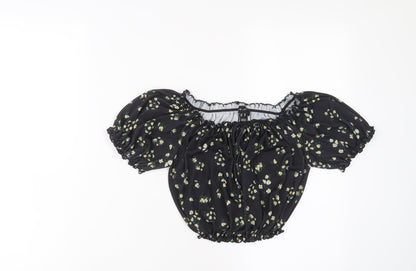 Womens UK Size 10 New Look Black Cropped T-Shirt