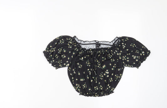 Womens UK Size 10 New Look Black Cropped T-Shirt
