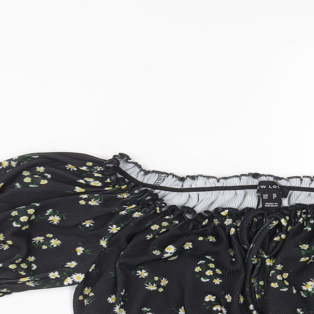 Womens UK Size 10 New Look Black Cropped T-Shirt