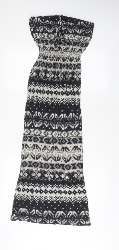 Love Womens Grey Geometric Viscose A-Line Size M Off the Shoulder Pullover - M/L